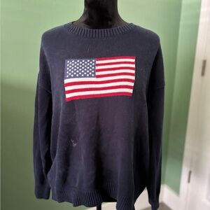 Orange Kiss Dark Blue Crewneck Sweater with Flag Design